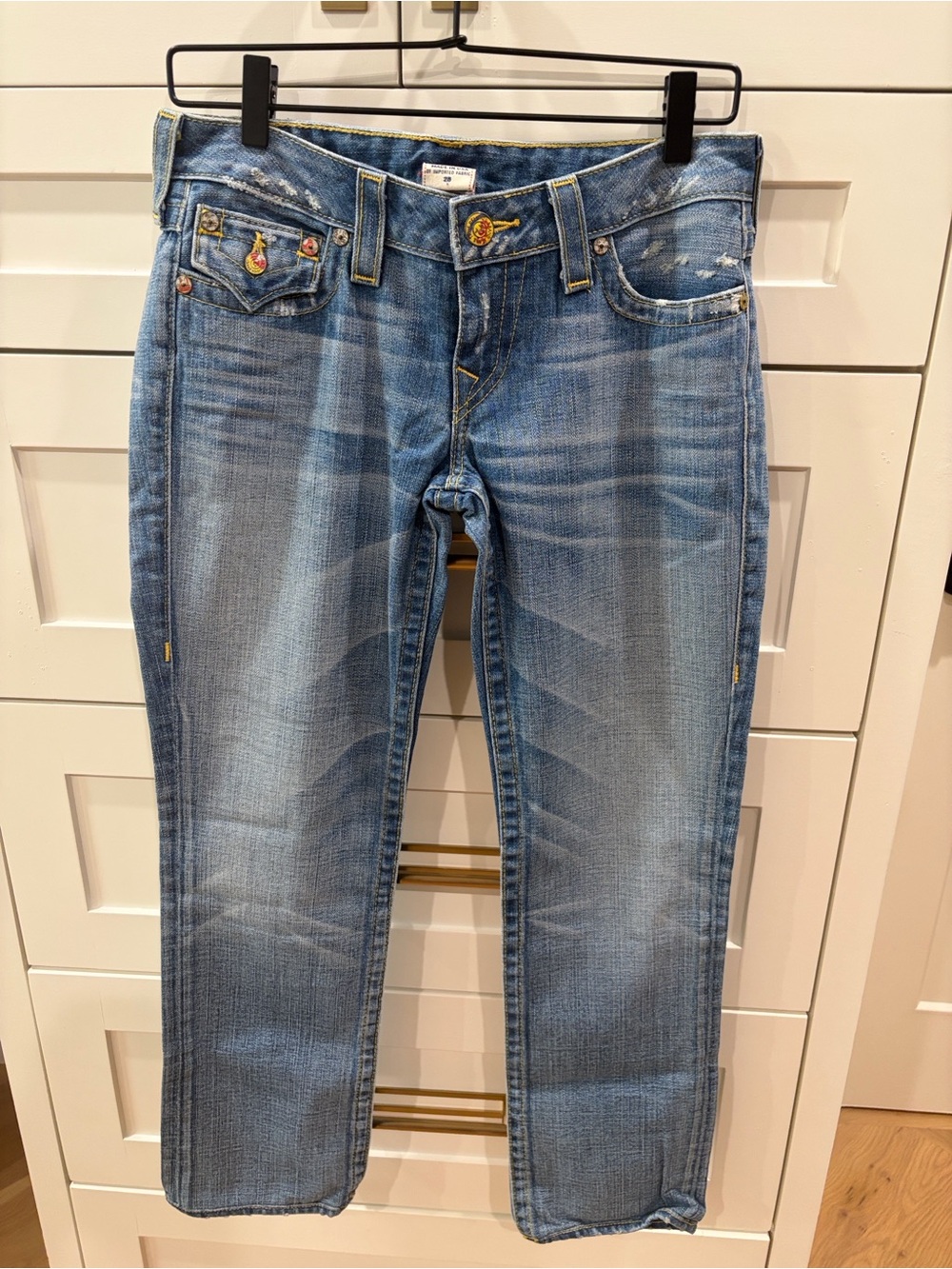 True Religion Mid Wash Straight-Leg Jeans with Light Fading